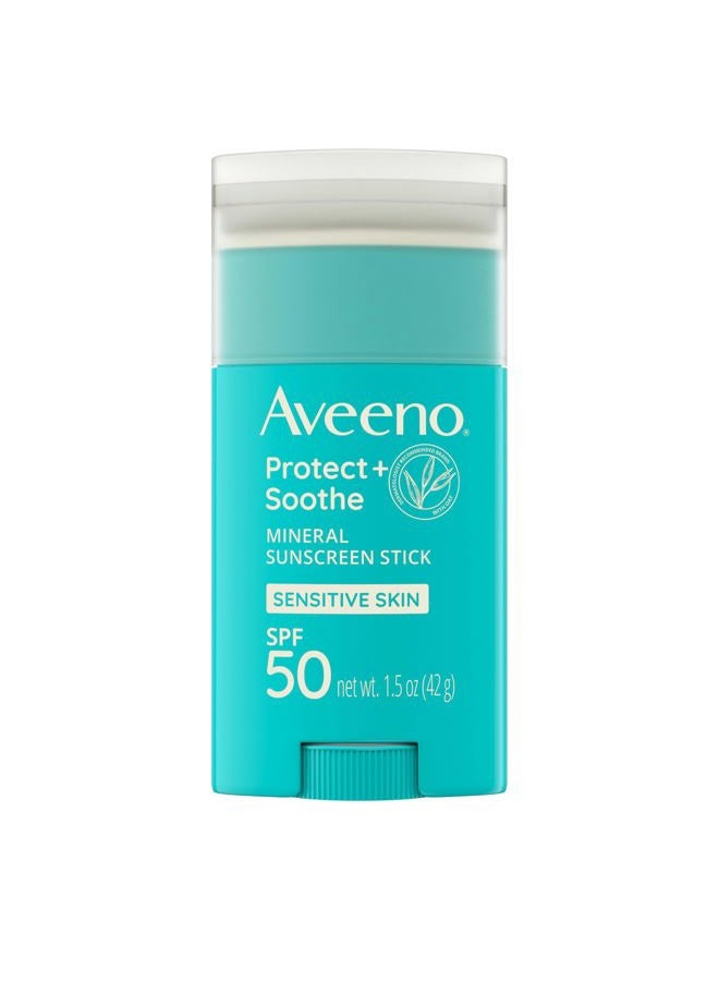 Aveeno Protect + Soothe Mineral Sunscreen Stick for Sensitive Skin, SPF 50, Water-Resistant for 80 minutes, Face & Body Sunscreen with Zinc Oxide & Oat, Fragrance-Free, Travel Size, 1.5 OZ - Image 1