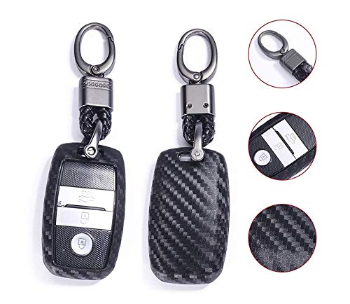 JVCV® Carbon Fiber Pattern Silicone Key Cover Compatible for Kia Seltos Sonet Carens Push Button Start Car Key with keychain(Black). - Image 4