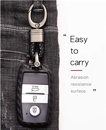 JVCV® Carbon Fiber Pattern Silicone Key Cover Compatible for Kia Seltos Sonet Carens Push Button Start Car Key with keychain(Black). - Image 3