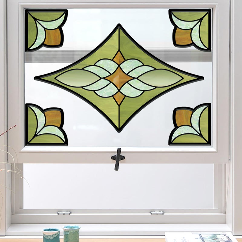 ADD.HERES Window Stickers, â€ŒStained Glass Window Privacy Film, UV Blocking Static Cling for Home Kitchen Office Bathroom, Verdant Prism, 11.81" X 15.75" - Image 5