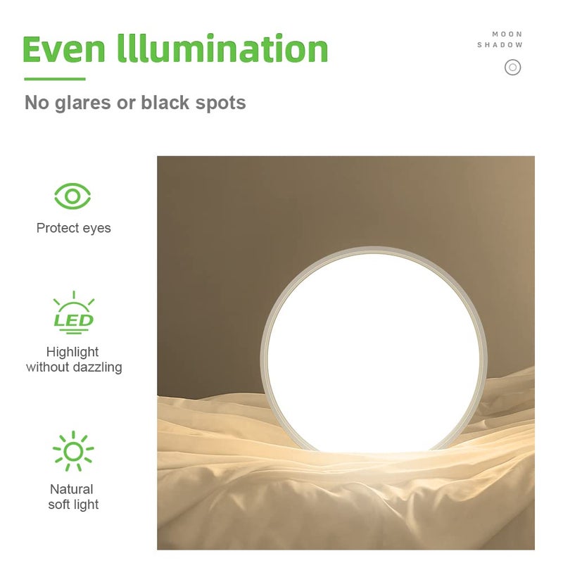 LightingWill 15.7 Inch 32W LED Flush Mount Ceiling Light Fixture, 2800K Warm White, 3800LM, LED Round Ceiling Lighting, Equivalent White Ceiling Lamp for Closets, Kitchens, Stairwells, Bedrooms.etc. - Image 2