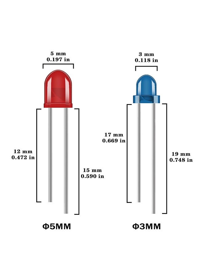 10 Values Multicolor LED Light Emitting Diodes Kit 5MM 3MM White Red Blue Yellow Green Orange Purple Transparent Round LED Lamp Lighting Assorted for Arduino Electronics - Image 2