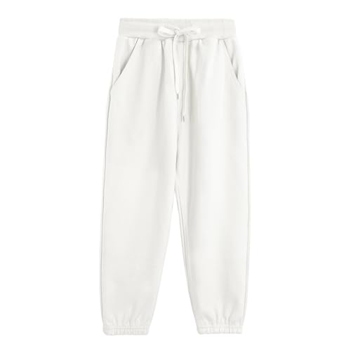 ACESTAR Kids Unisex Plain Sweatpants Cotton Drawstring Casual Pull-on Jogger Pants for Boys or Girls (White,140/9-10Years) - Image 1