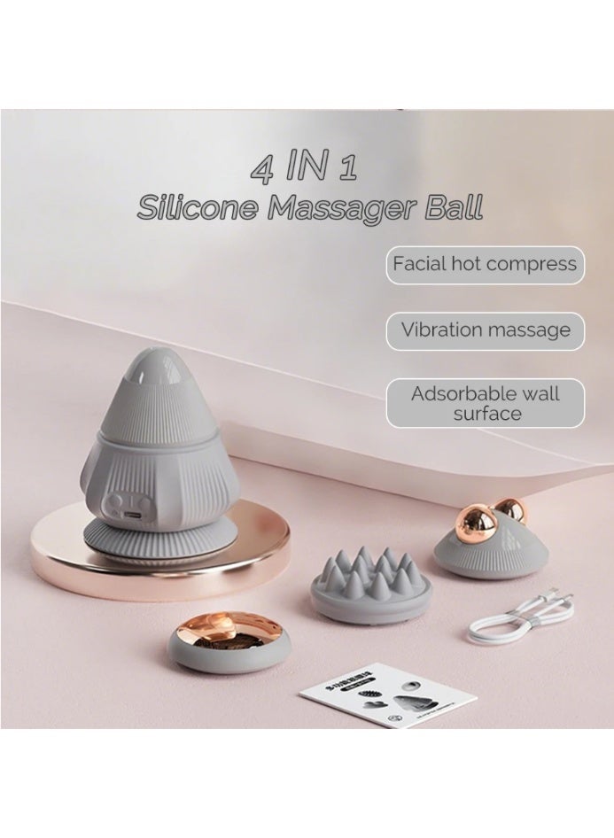 Rechargeable 4-in-1 fascia massage ball with suction cup massage cone, suitable for relaxing muscles, lumbar spine, back, shoulders and neck; also suitable for the whole body (gray). - Image 1