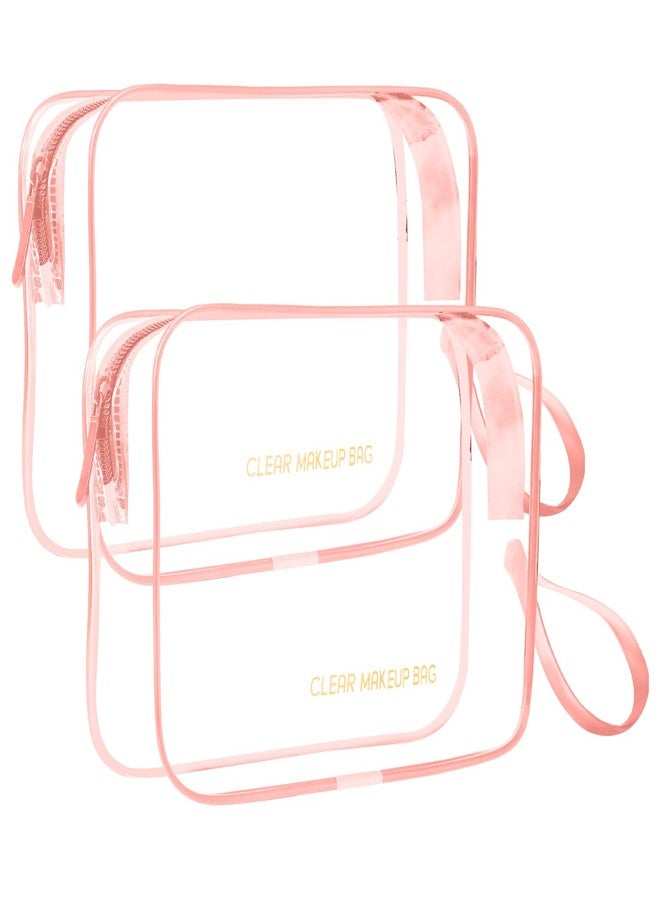 Icramsy Clear Makeup Bag,2 Pack TSA Approved Toiletry Bag Travel Toiletry Bag Hanging Makeup Cosmetic bag for Women Men (Pink) - Image 1