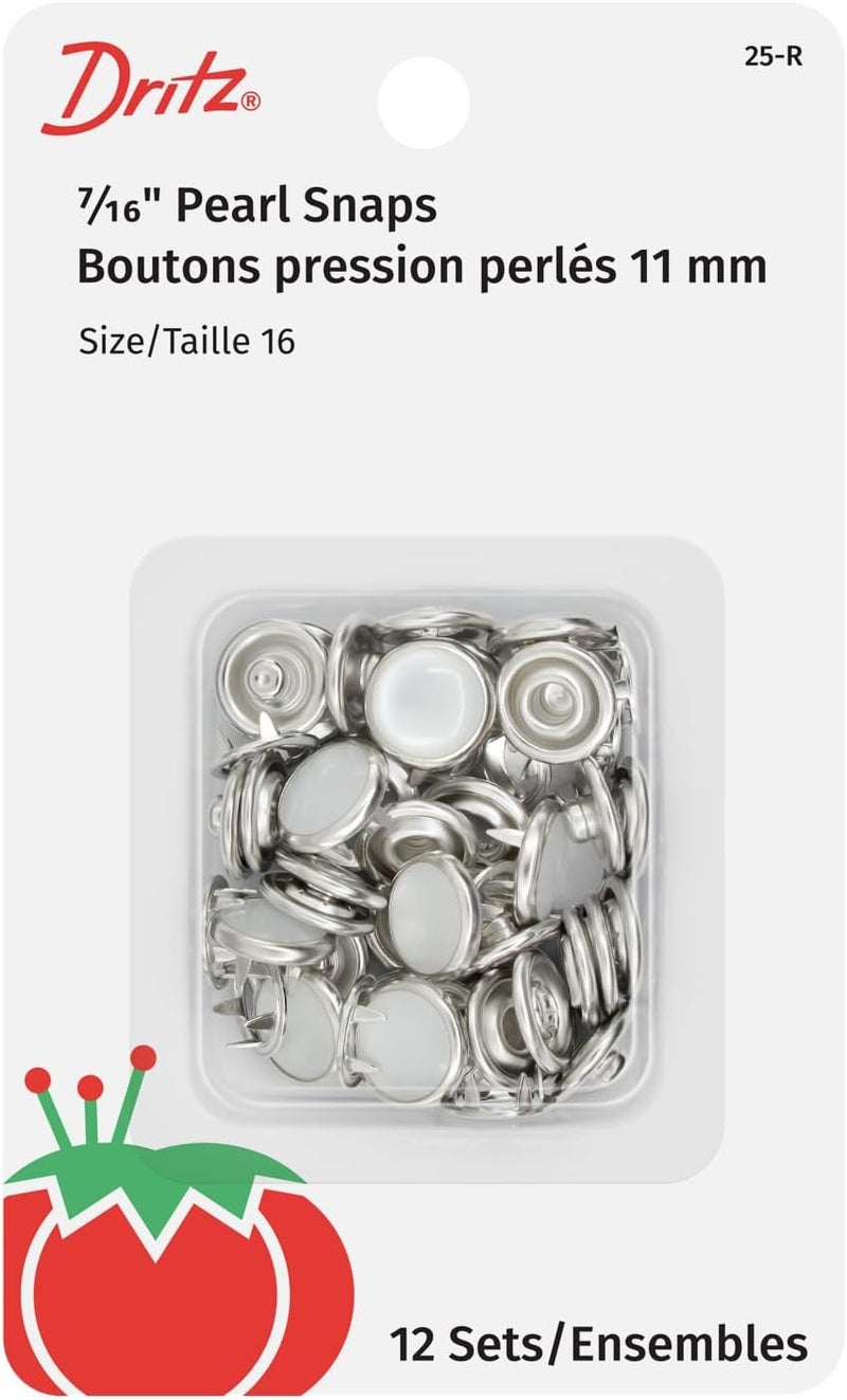 Dritz 25-R Pearl Snap Fasteners, White, Size 16 (7/16-Inch) - 12 Count - Image 1
