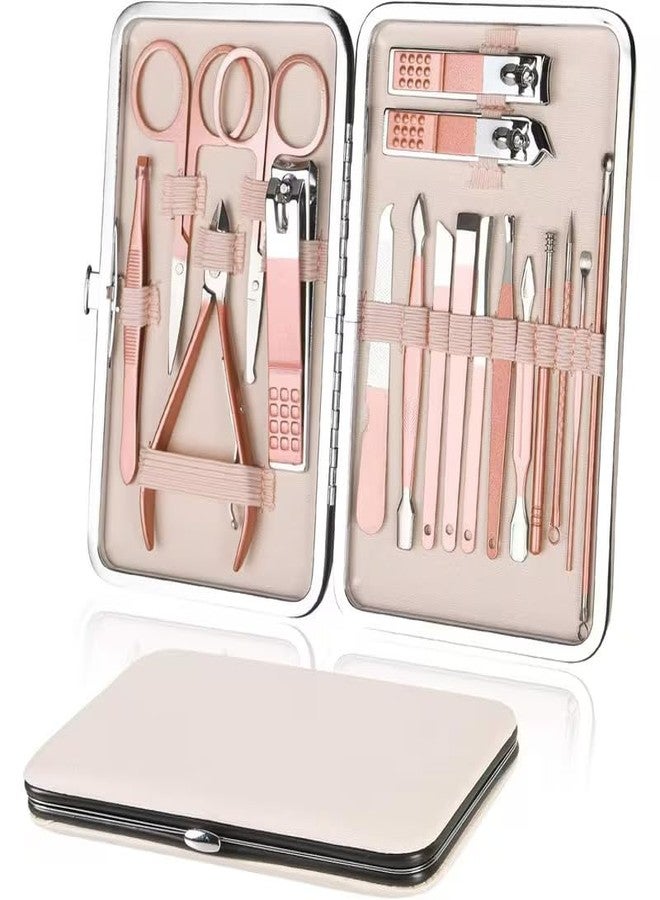 Style Keepers 18-Piece Manicure Pedicure Grooming Kit for Men & Women, Professional Nail Care Set with Stainless Steel Tools, Rose Gold Finish, PU Leather Travel Case for Hand Foot Face Care (18 Pcs) - Image 1