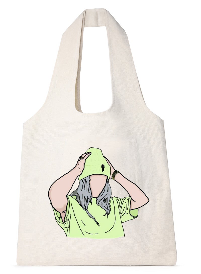 Tote Bag off White Canvas Cotton oval hand /40*35cm  - Image 1