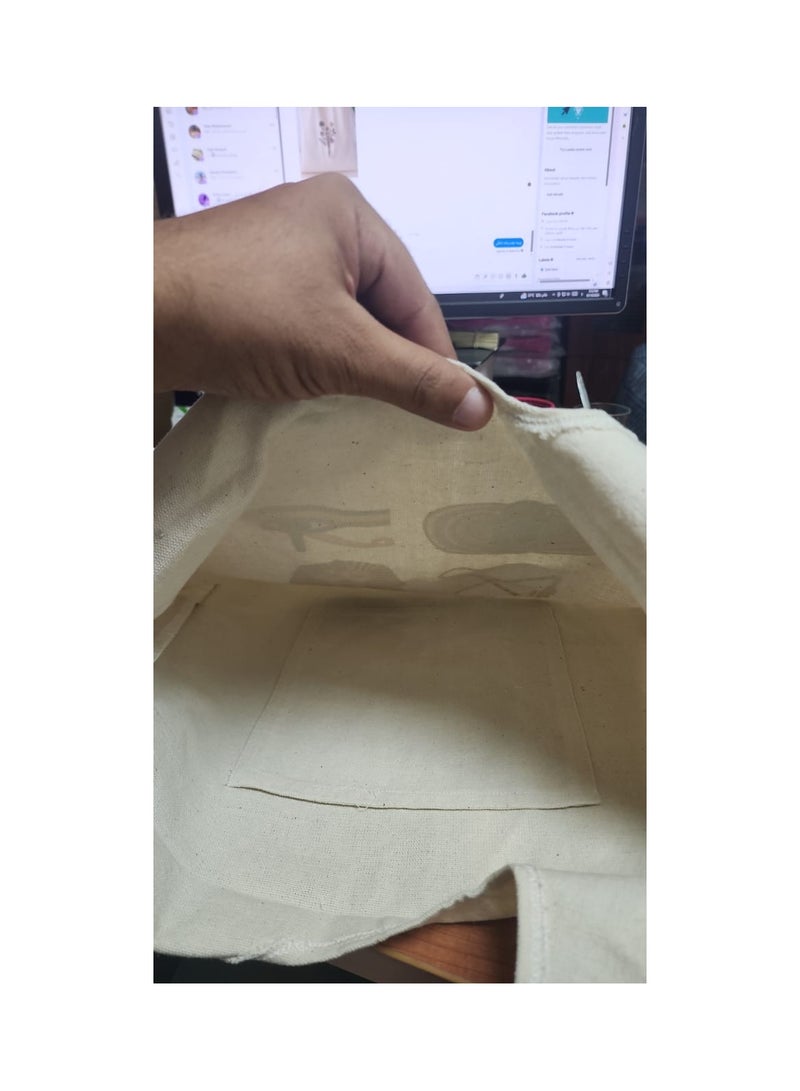 Tote Bag off White Canvas Cotton oval hand /40*35cm  - Image 4