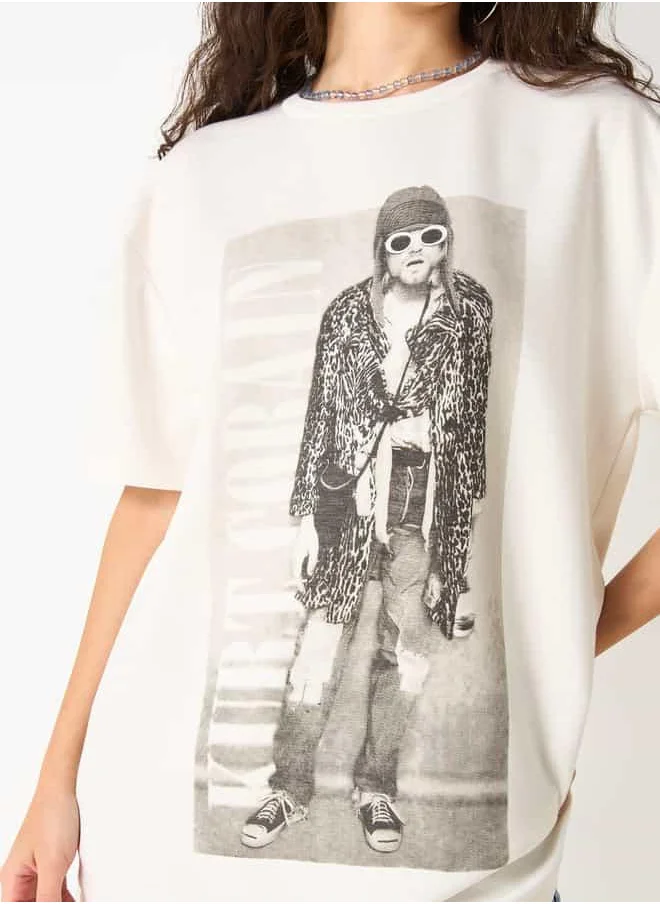 SP Characters Kurt Cobain Print T-shirt with Crew Neck and Short Sleeves