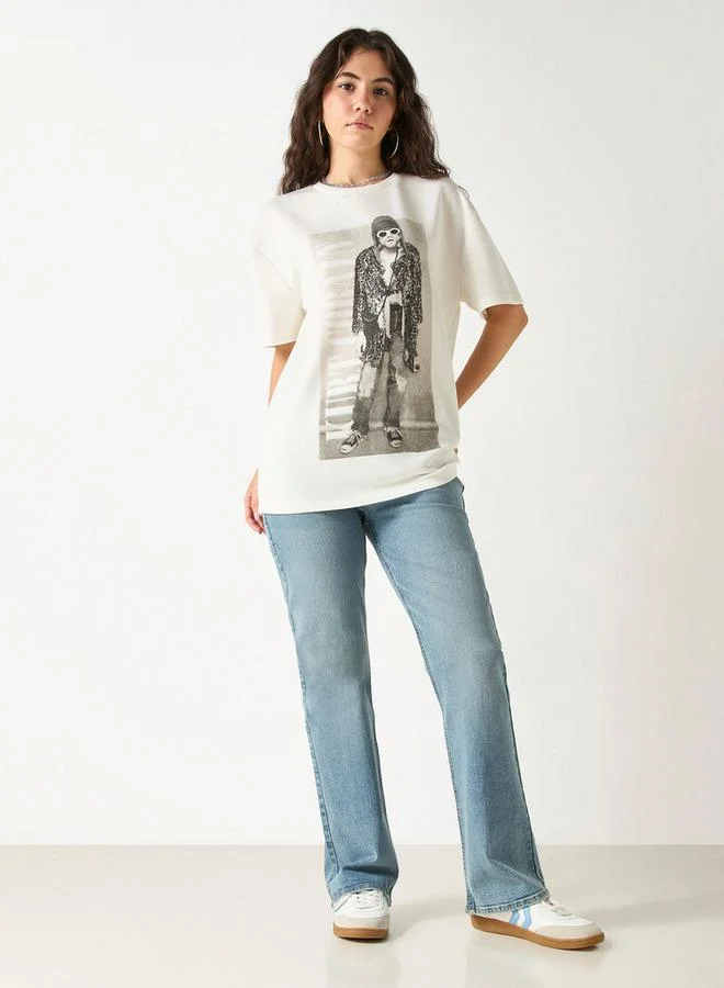 SP Characters Kurt Cobain Print T-shirt with Crew Neck and Short Sleeves