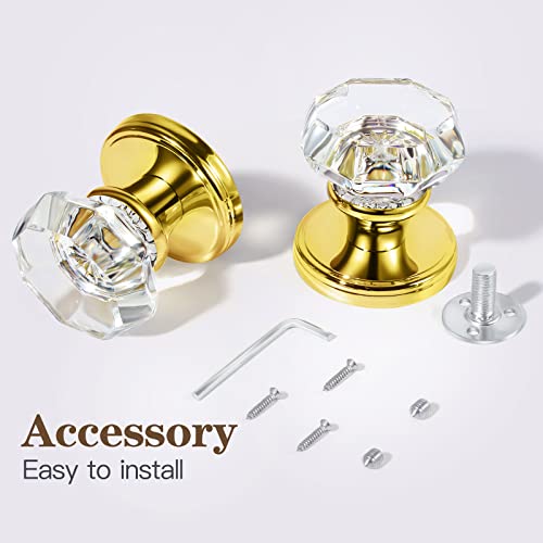 CLCTK 2 Pack Crystal Dummy Door Knobs, Non-Turning Single Side Dummy Door Knob Set, Polished Brass/Gold - Image 5