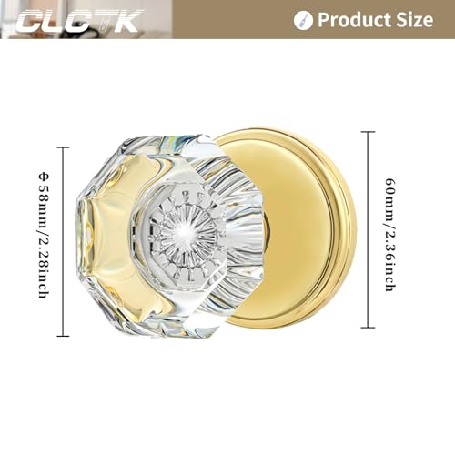 CLCTK 2 Pack Crystal Dummy Door Knobs, Non-Turning Single Side Dummy Door Knob Set, Polished Brass/Gold - Image 4