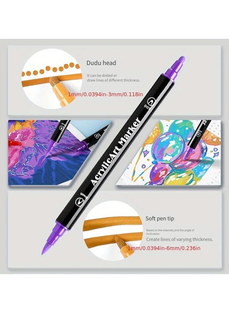Generic 24-Piece Dot Tip And Brush Tip Acrylic Paint Markers Set, Opaque Waterproof And Sunproof Dual Tip Acrylic Colored Pens For Paper,Pottery,Glass,Plastic,Cloth, Suitiable for Child, Adult and Artist to DIY art  - Image 3
