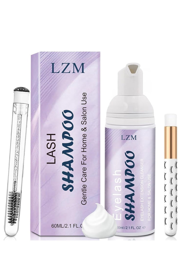 LZM LZM Lash Shampoo Lash Cleaner - Lash Wash Cleaning kit for Cluster Lash/Eyelash Extensions, Lash Bath, Lash Cleanser Foam, Lash Soap, Lash Care Oil Free, 60ml(3-IN-1 SHAMPOO KIT)  - Image 1