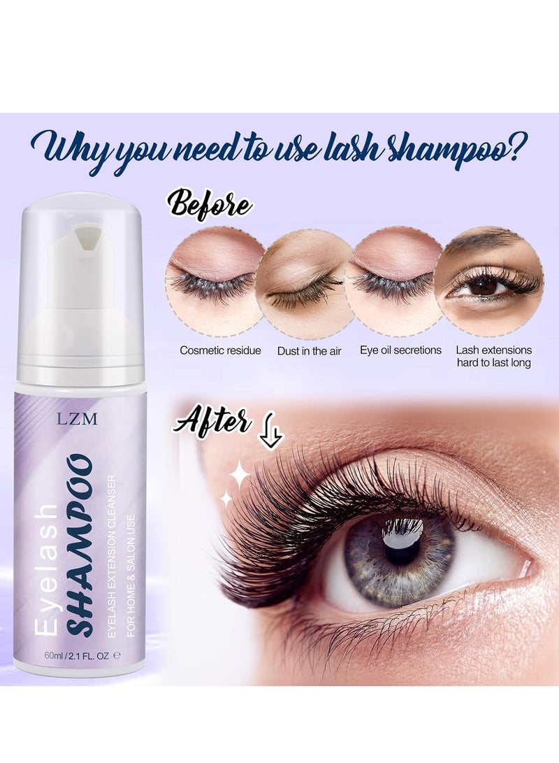 LZM LZM Lash Shampoo Lash Cleaner - Lash Wash Cleaning kit for Cluster Lash/Eyelash Extensions, Lash Bath, Lash Cleanser Foam, Lash Soap, Lash Care Oil Free, 60ml(3-IN-1 SHAMPOO KIT)  - Image 3