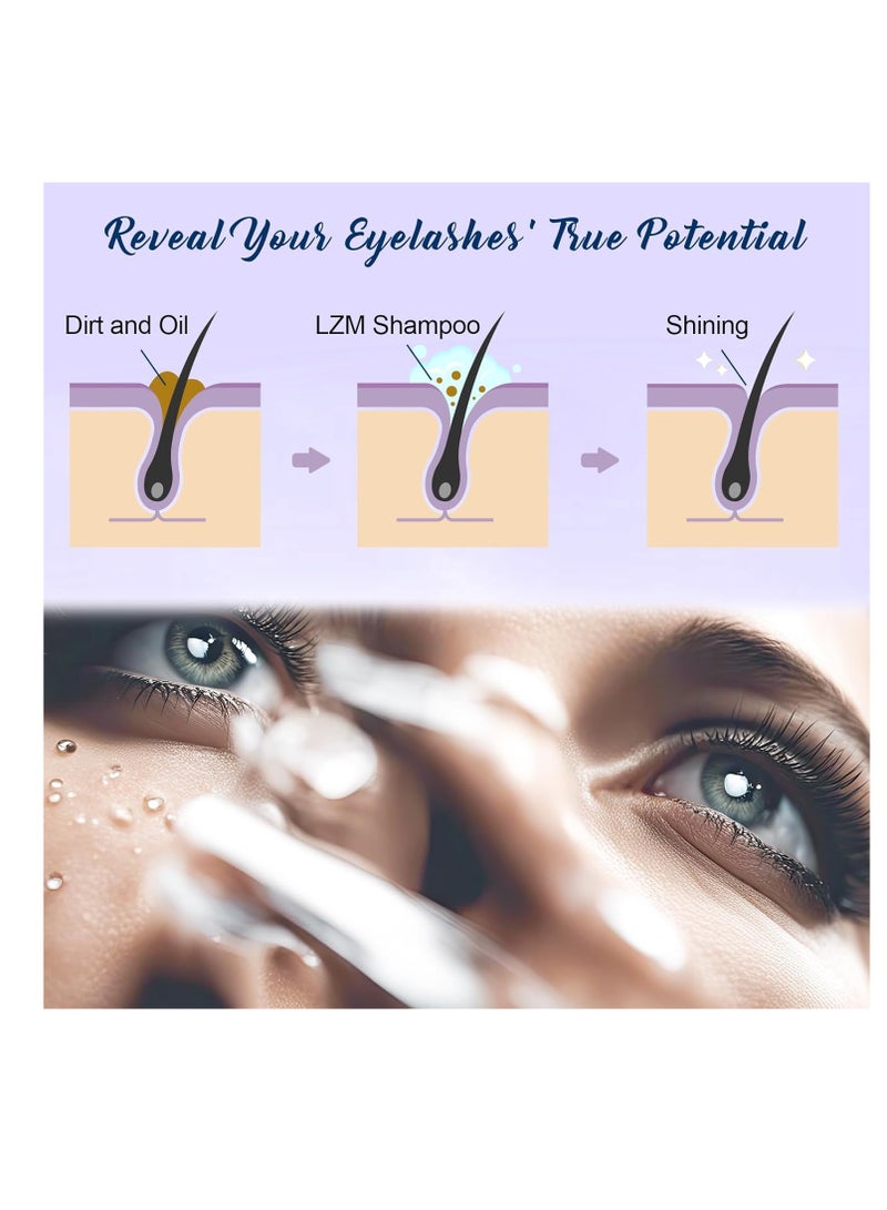 LZM LZM Lash Shampoo Lash Cleaner - Lash Wash Cleaning kit for Cluster Lash/Eyelash Extensions, Lash Bath, Lash Cleanser Foam, Lash Soap, Lash Care Oil Free, 60ml(3-IN-1 SHAMPOO KIT)  - Image 4
