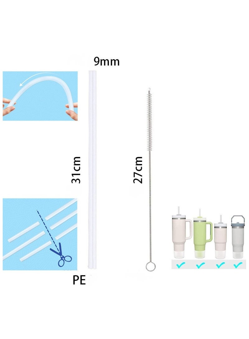 اس تي ان شفاطات قابلة لإعادة الاستخدام، طول إضافي 31 سم × 9 مم (10 قطع) مع فرشاة تنظيف | مناسبة تمامًا لأكواب ستانلي أدفنتشر كوينشر سعة 40 أونصة و30 أونصة - بولي إيثيلين أبيض، خالٍ من مادة BPA - Image 2