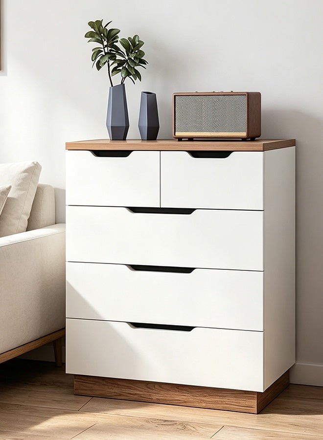 Simple Bedside Table with 5 Drawer, Modern Side Table Nightstand with Solid Wood Legs, Bedside Cabinet Mini Locker Storage Stand Cabinet Rack for Bedroom Living Room Sofa - Image 1