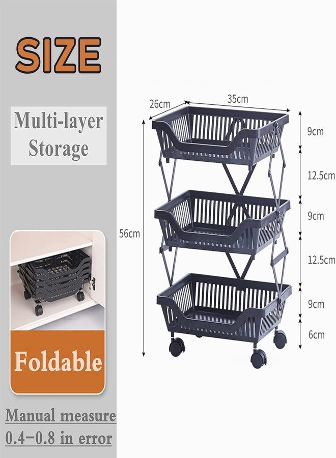 Cloyster Stackable Extensible Metal Wire Basket with Wheels, Fruit and Vegetable Storage Rack No Need to Set up, Suitable for Kitchen Cabinet Closet Bedroom Bathroom (3 TIER) - Image 2