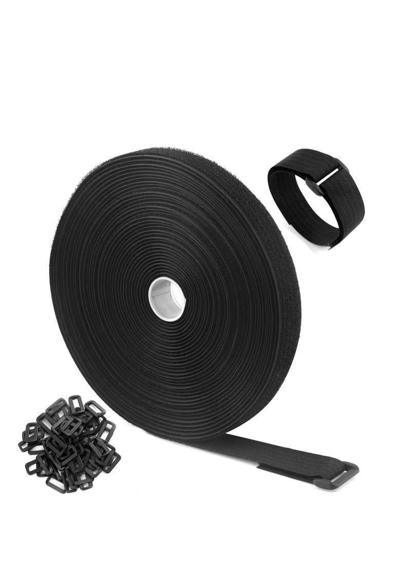 Generic Adjustable Cable Straps with 50 Buckles Free Cut Length Black Reusable Fastening Cable Ties Hook and Loop Securing Strap for Cable Tidy Wire Management Cord Organizer  - Image 1