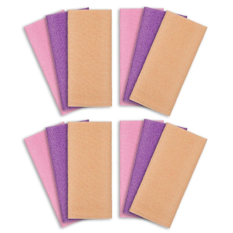 ARCH&M Exfoliating Washcloth 12 Pack Back Scrubber for Shower Towel Body Scrubber Microabrasion Sponge Japanese Bath Wash Korean Beauty Wash Cloth Loofah Exfoliating Scrubber Peach Purple Pink - Image 1