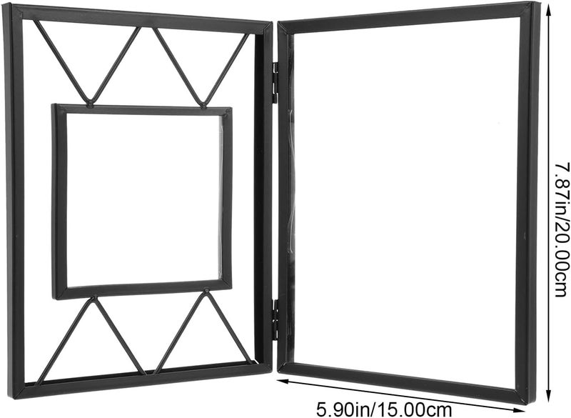 Healifty Metal Double Folding Photo Frame, Black Iron Desktop Picture Holder with Glass, Home and Office Tabletop Photo Display for Graduation and Decor - Image 2