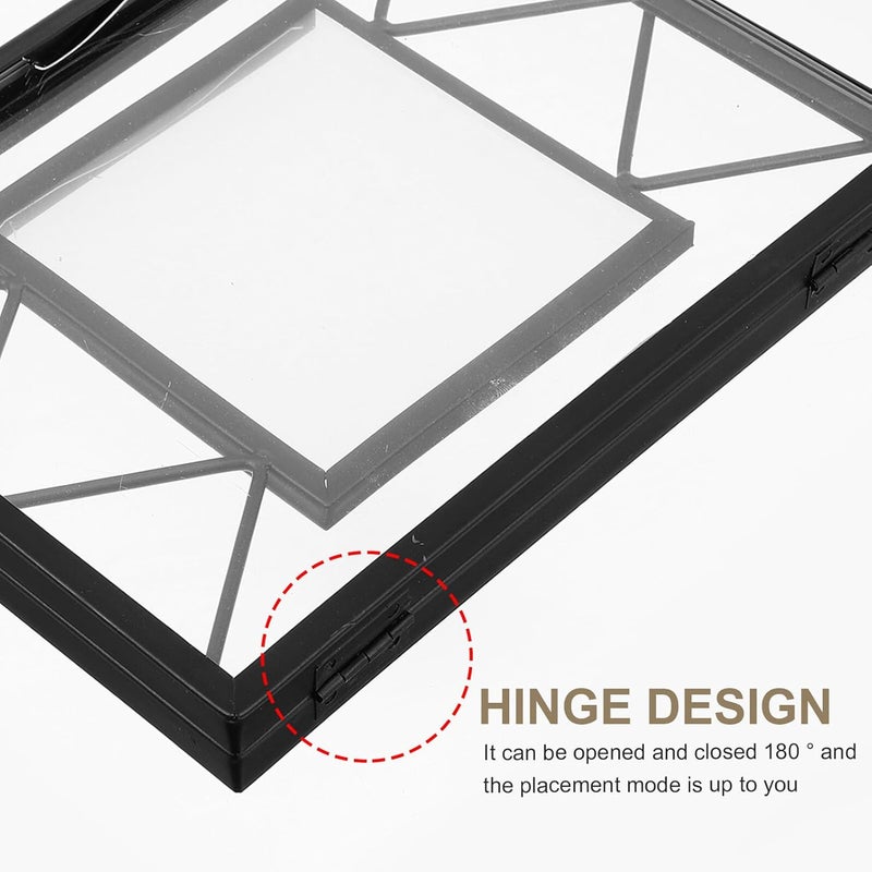 Healifty Metal Double Folding Photo Frame, Black Iron Desktop Picture Holder with Glass, Home and Office Tabletop Photo Display for Graduation and Decor - Image 3