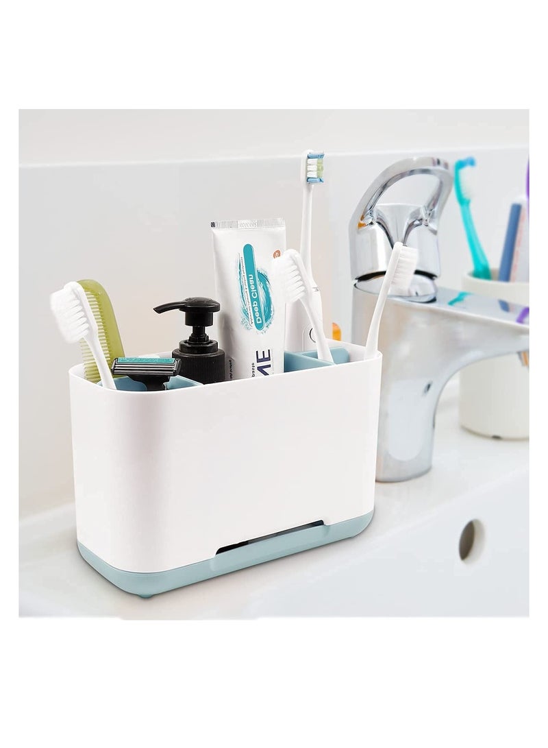SYOSI Toothbrush Holder for Bathroom Detachable for Easy Cleaning Toothbrush Caddy with 2 dividers and Anti-Slip Base for Family&Kids(Blue)  - Image 2