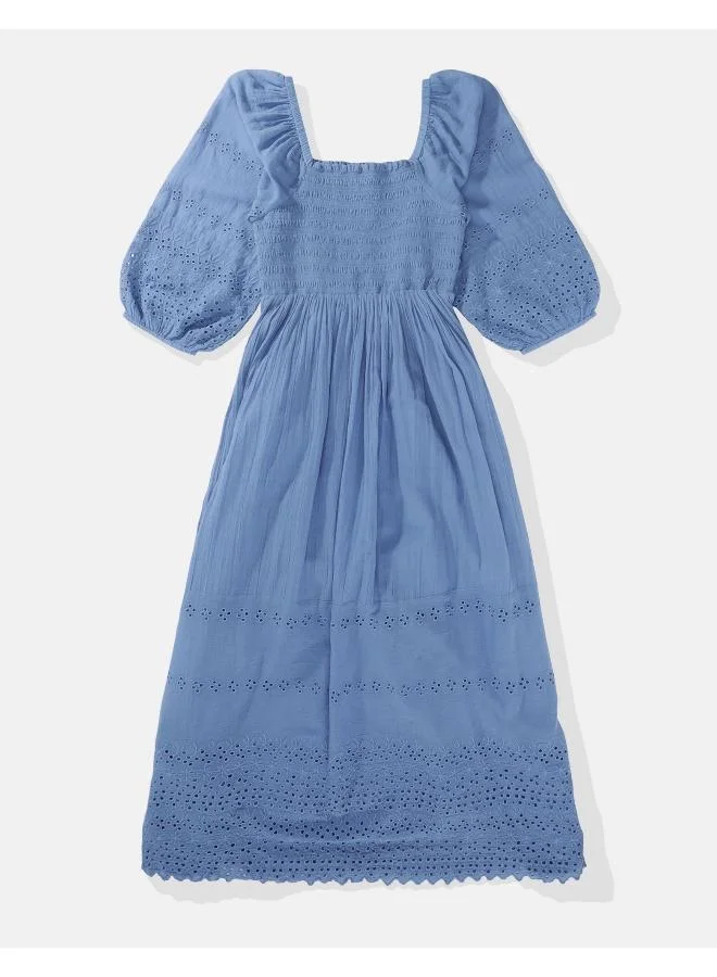 امريكان ايجل Printed Puff Sleeve Smocked Midi Dress