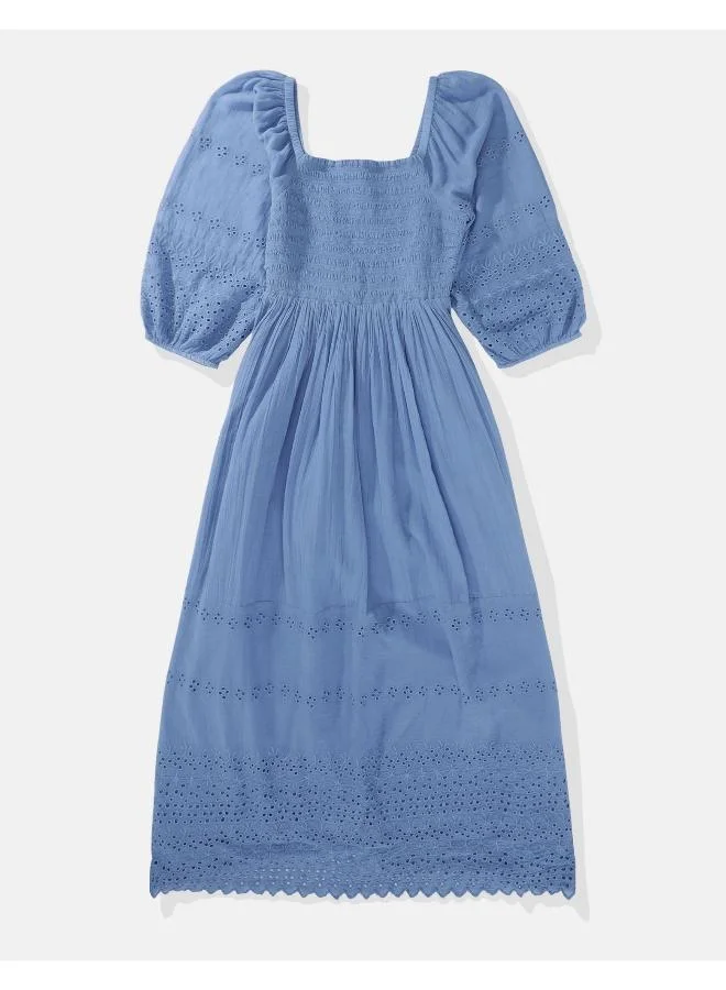 امريكان ايجل Printed Puff Sleeve Smocked Midi Dress