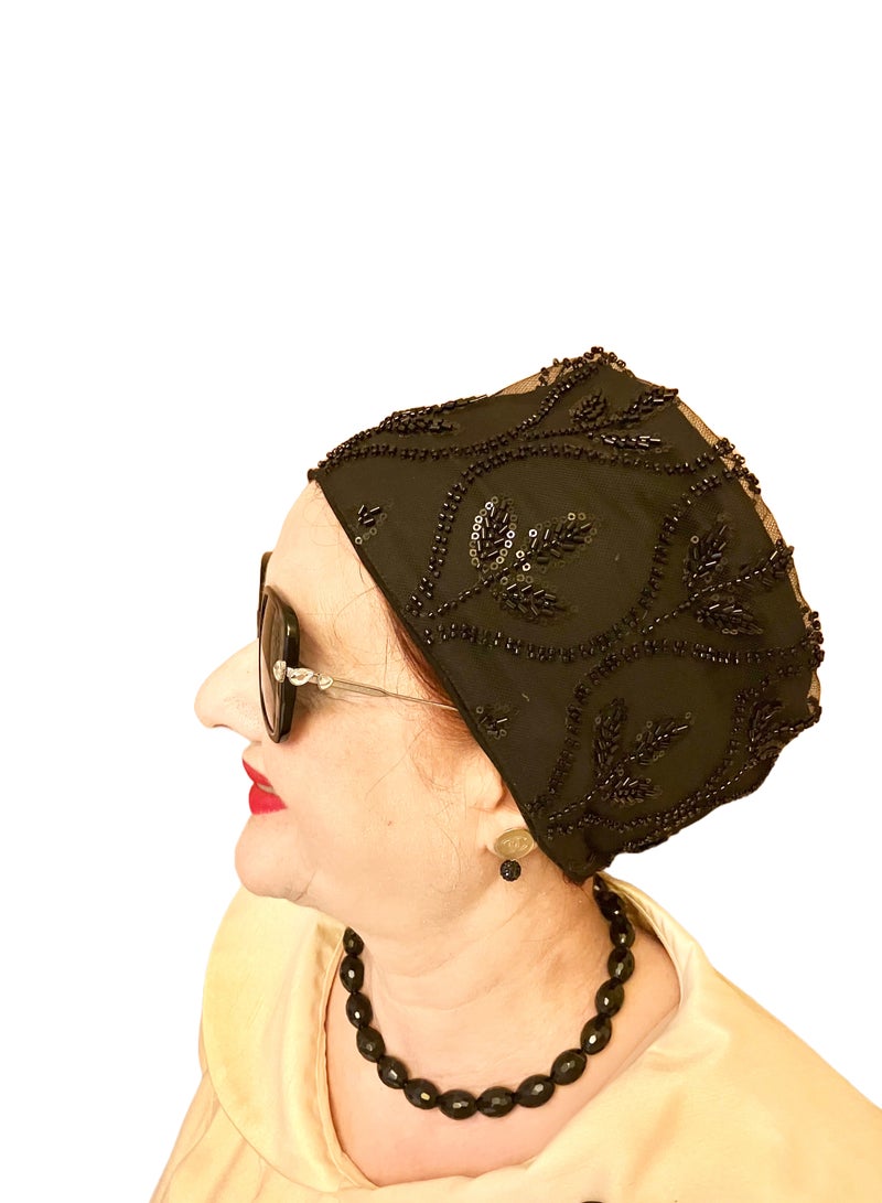 Black Turban Hat for Women –  Headwrap for Wedding, Party, Modest Head Cover, Fashion Turban Cap,  Instant Traditional Headwear  - Image 1