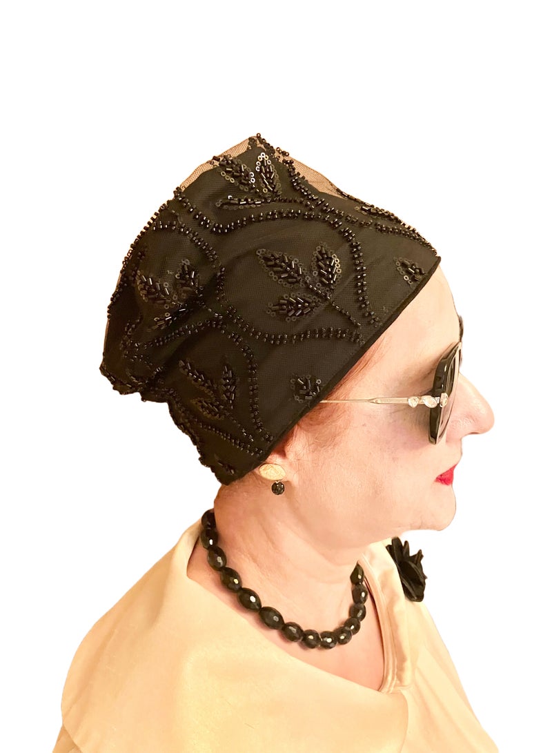Black Turban Hat for Women –  Headwrap for Wedding, Party, Modest Head Cover, Fashion Turban Cap,  Instant Traditional Headwear  - Image 2