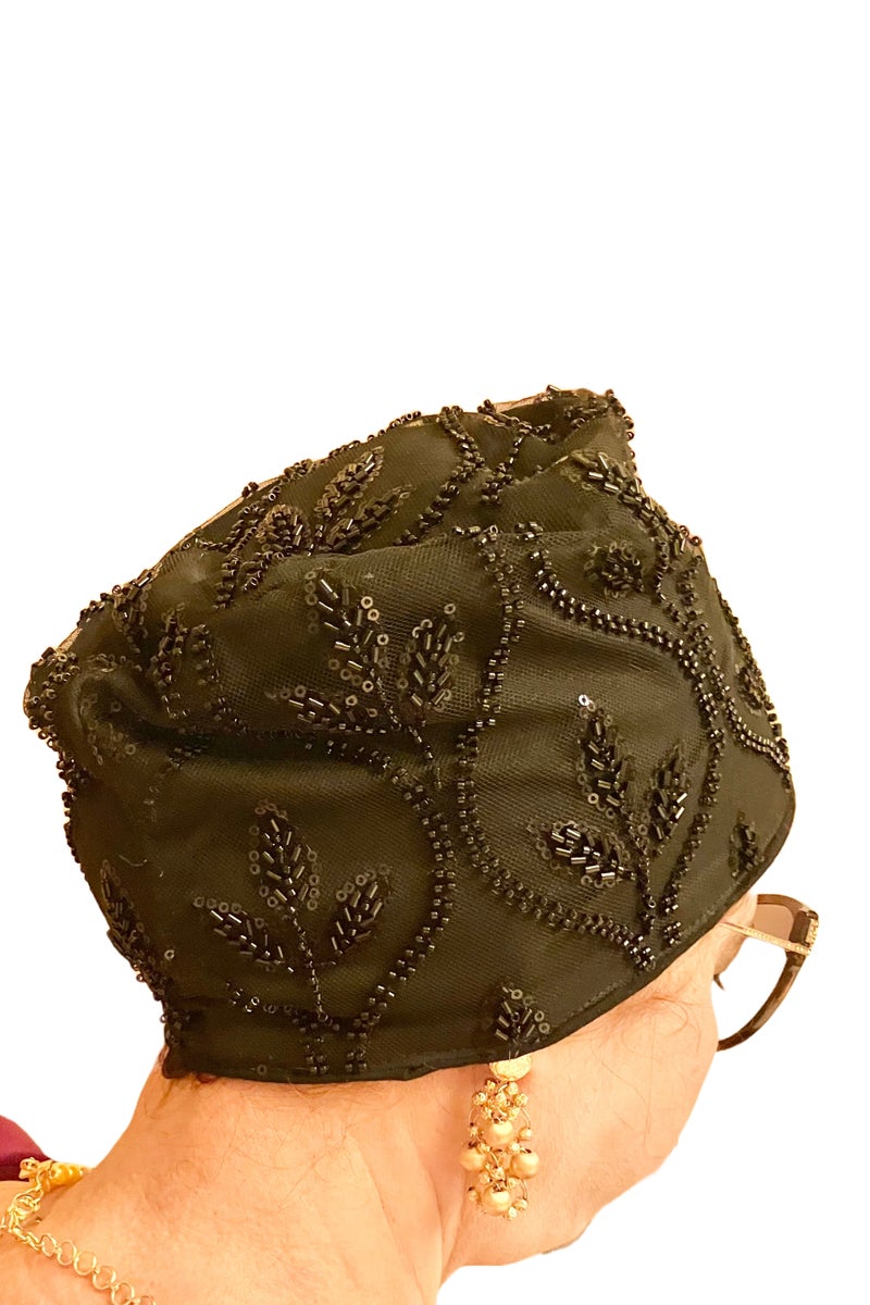 Black Turban Hat for Women –  Headwrap for Wedding, Party, Modest Head Cover, Fashion Turban Cap,  Instant Traditional Headwear  - Image 3