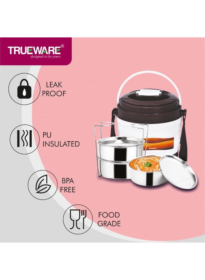 Trueware Marina 3 Lunch Box with 3 Steel Container, 300 ml X 3| PU Insulated | Tiffin | Hot Lunch Box | Leak Proof | Easy to Carry |Food Grade | BPA Free | Office | Outdoors | for Men Women - Image 2