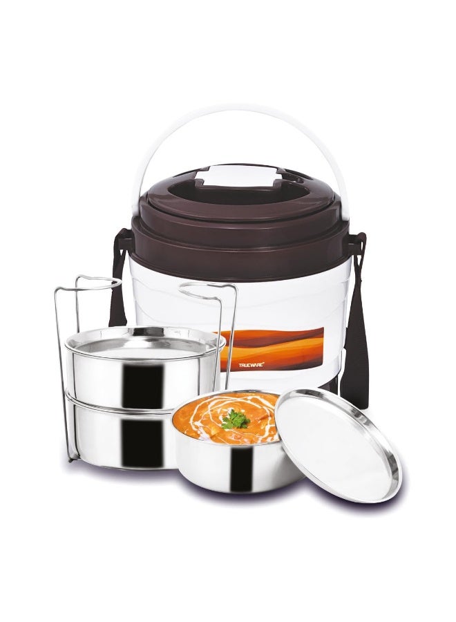 Trueware Marina 3 Lunch Box with 3 Steel Container, 300 ml X 3| PU Insulated | Tiffin | Hot Lunch Box | Leak Proof | Easy to Carry |Food Grade | BPA Free | Office | Outdoors | for Men Women - Image 1
