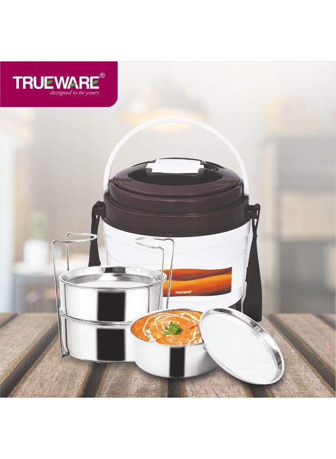 Trueware Marina 3 Lunch Box with 3 Steel Container, 300 ml X 3| PU Insulated | Tiffin | Hot Lunch Box | Leak Proof | Easy to Carry |Food Grade | BPA Free | Office | Outdoors | for Men Women - Image 3