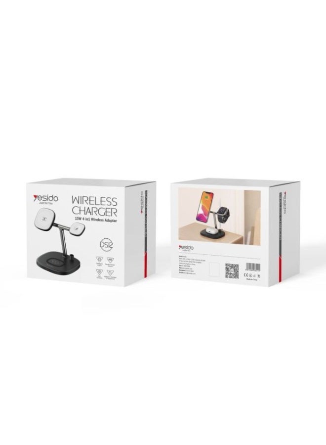 Yesido DS12 15W Mobile Phone Fast Charging 4 In 1 Dock Stand Station Qi Magnetic Wireless Charging Dock - Image 2