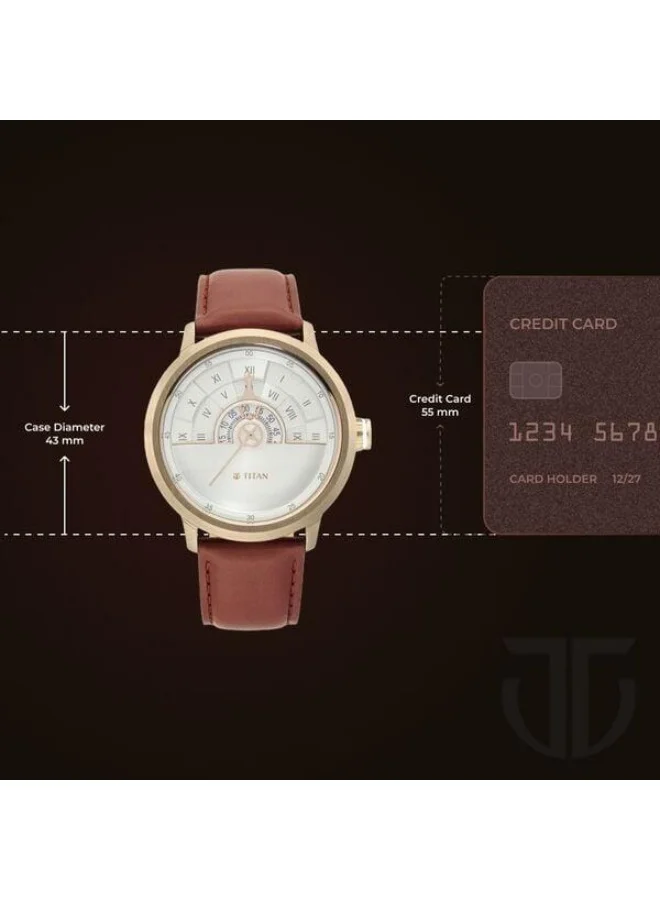 TITAN  Grandmaster Quartz Analog White Dial Brown Leather Strap Watch for Men - 1828QL02  | Best Price UAE