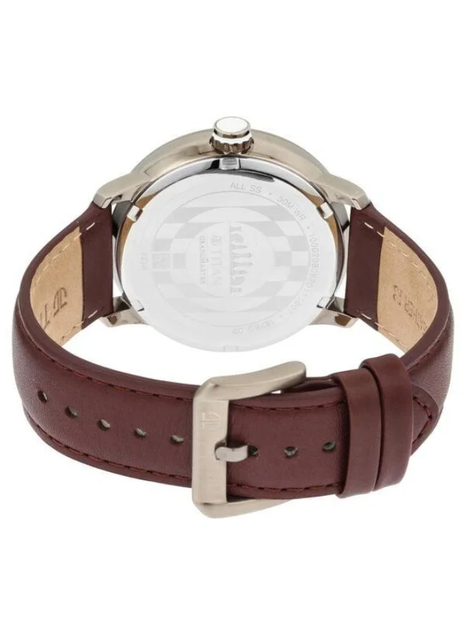 TITAN  Grandmaster Quartz Analog White Dial Brown Leather Strap Watch for Men - 1828QL02  | Best Price UAE