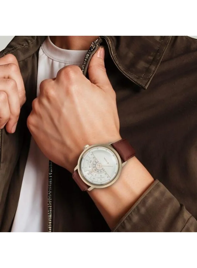 TITAN  Grandmaster Quartz Analog White Dial Brown Leather Strap Watch for Men - 1828QL02  | Best Price UAE