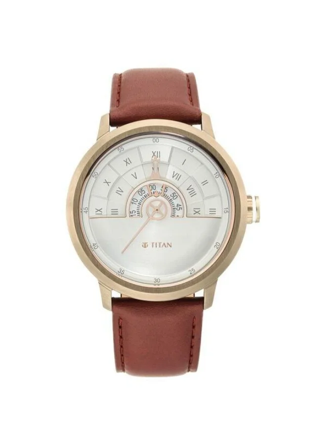 TITAN Grandmaster Quartz Analog White Dial Brown Leather Strap Watch for Men - 1828QL02