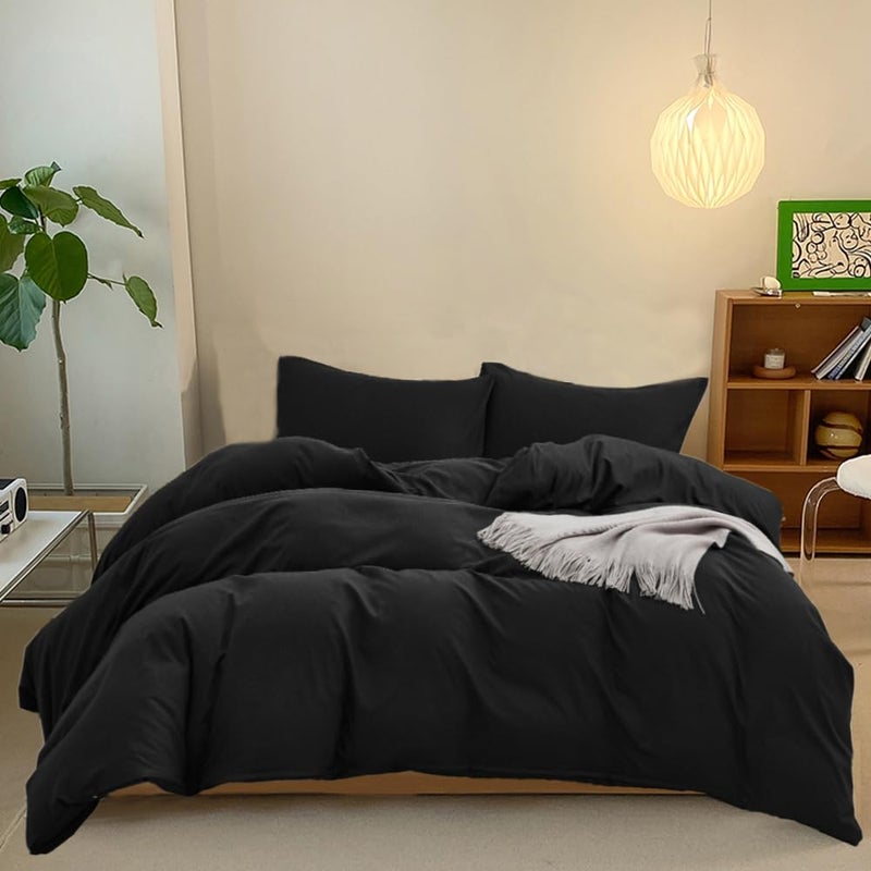 CLOTHKNOW Black Queen Comforter Set 3Pcs All Black Bedding Comforter Sets Boys Men Comforter All Season Queen Comforter with 2 Pillow Cases