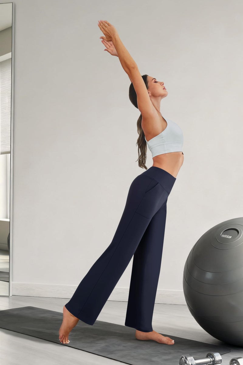 COPYLEAF Wide Leg Pants Woman High Waist Yoga Pants with Pockets Loose Stretch Dress Work Sweatpants Casual Lounge(Navy Blue XXXL) - Image 5