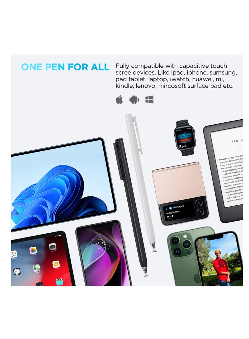 Excefore Stylus for Touch Screens, 2Pcs Smallest Disc Tip Universal Touch Pen, Good at Drawing and Writing, with Pencil Clip, for Apple iPhone/iPad/Samsung Galaxy Tablet/Amazon Fire HD/Chromebook/HUAWEI/MI - Image 3