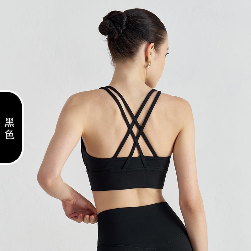 Jiayou Double-Sided Brushed Cross Back Sports Underwear Elastic Shockproof Push Up Yoga Sports Bra Fitness Vest - Image 1