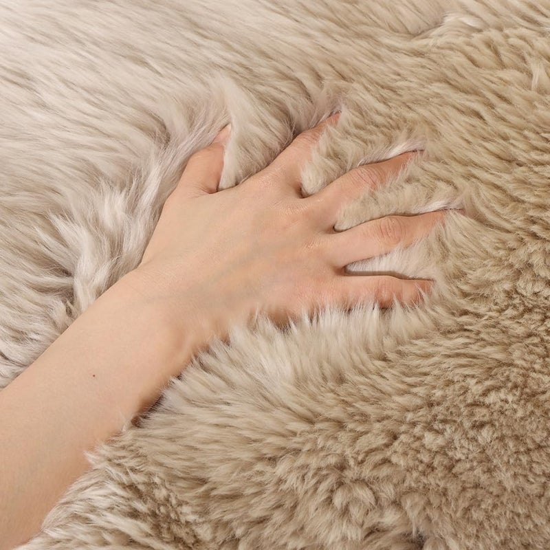 LLB Genuine Sheepskin Throw Pillow Covers Fluffy Decorative Square Couch Pillow Covers 18x18 Pillowcase for Sofa Bedroom Living Room, No Pillow Insert (Long Wool Cream Brown, 18x18 Inch (Pack of 1)) - Image 3