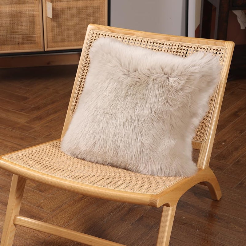 LLB Genuine Sheepskin Throw Pillow Covers Fluffy Decorative Square Couch Pillow Covers 18x18 Pillowcase for Sofa Bedroom Living Room, No Pillow Insert (Long Wool Cream Brown, 18x18 Inch (Pack of 1)) - Image 2