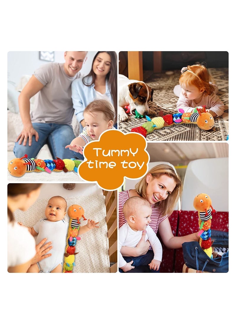 Y&D - Baby Toys Musical Caterpillar, Infant Stuffed Animal with Ruler Design and Ring Bell, Teething for Tummy Time Newborn Boys Girls 0 3 6 12 Months(Orange) - Image 1