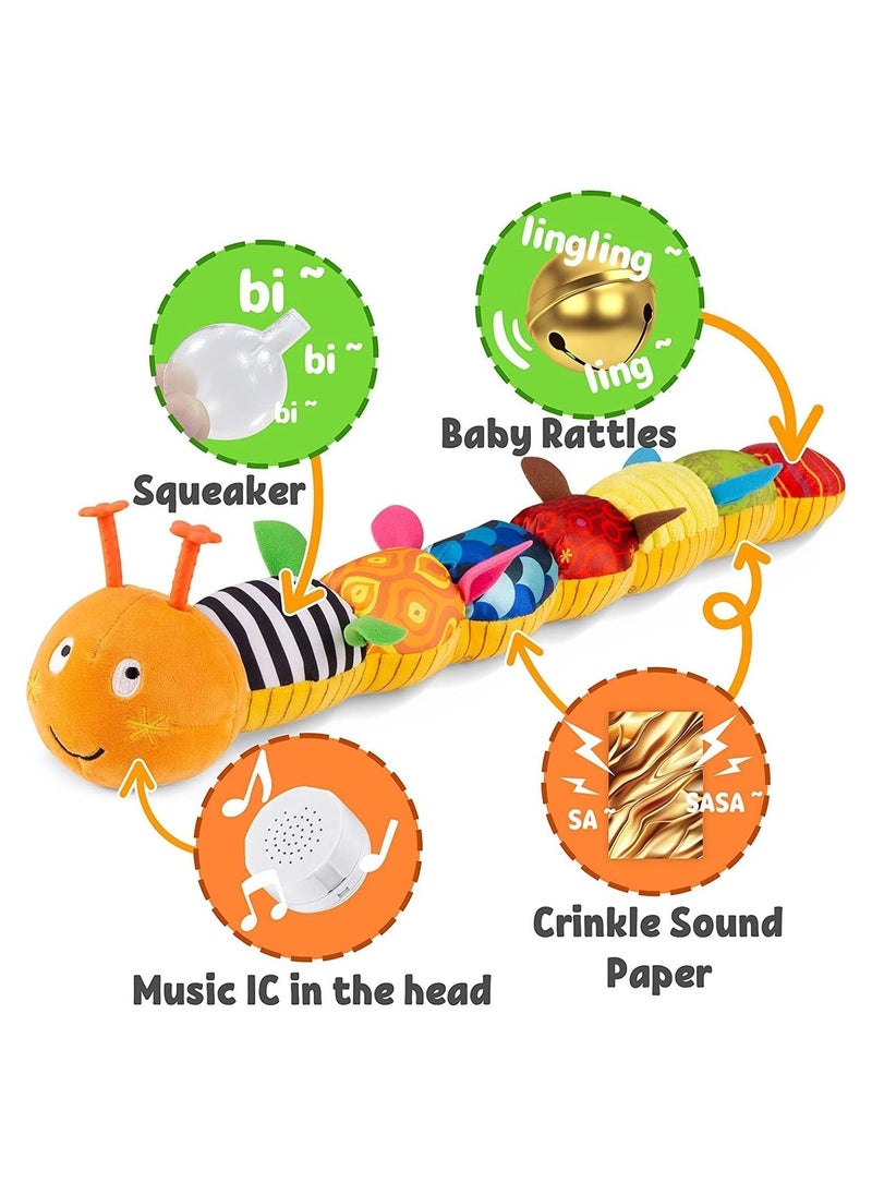 Y&D - Baby Toys Musical Caterpillar, Infant Stuffed Animal with Ruler Design and Ring Bell, Teething for Tummy Time Newborn Boys Girls 0 3 6 12 Months(Orange) - Image 1